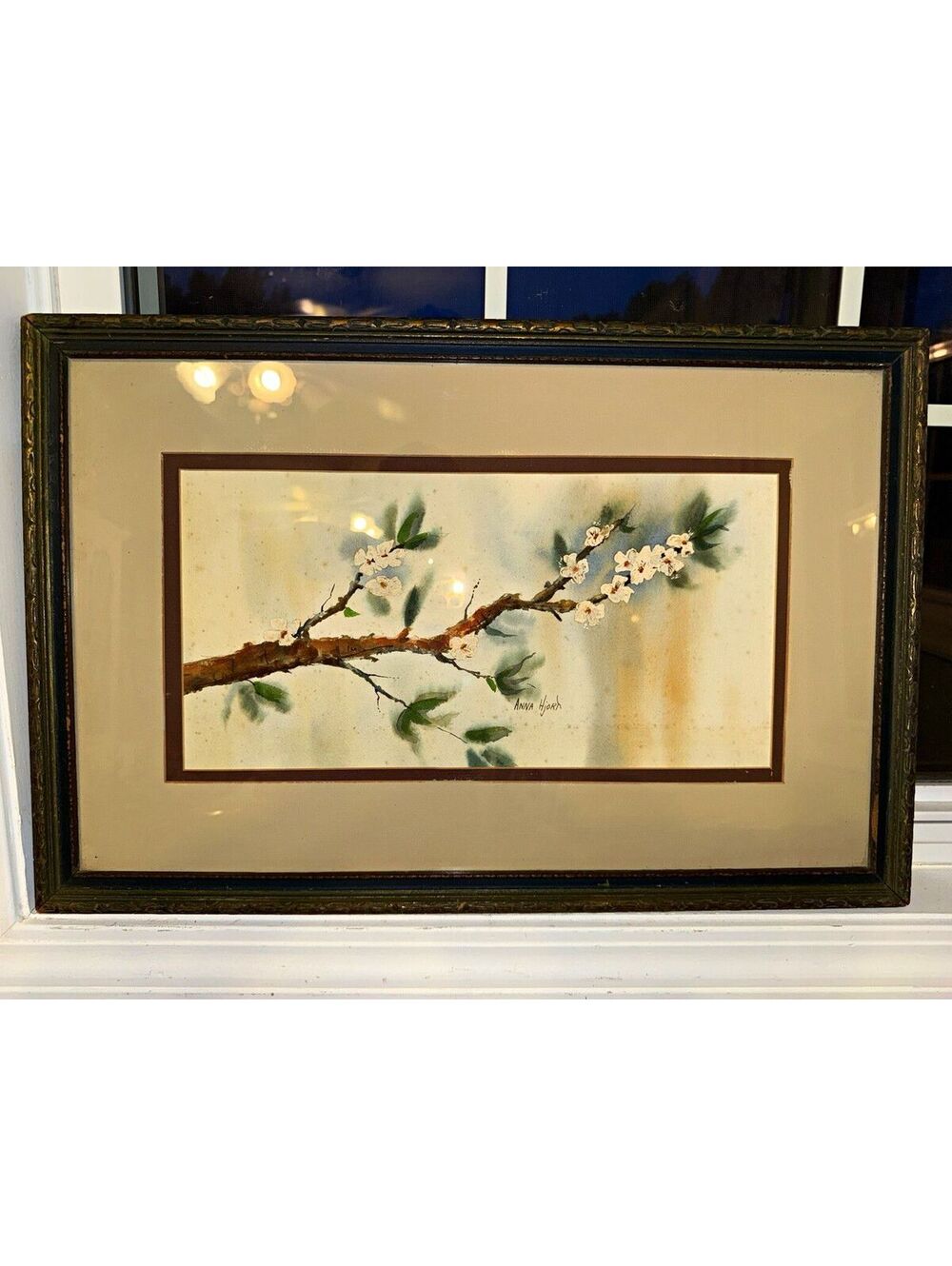 Vintage Original Signed Japanese Cherry Blossom Floral Branch Painting